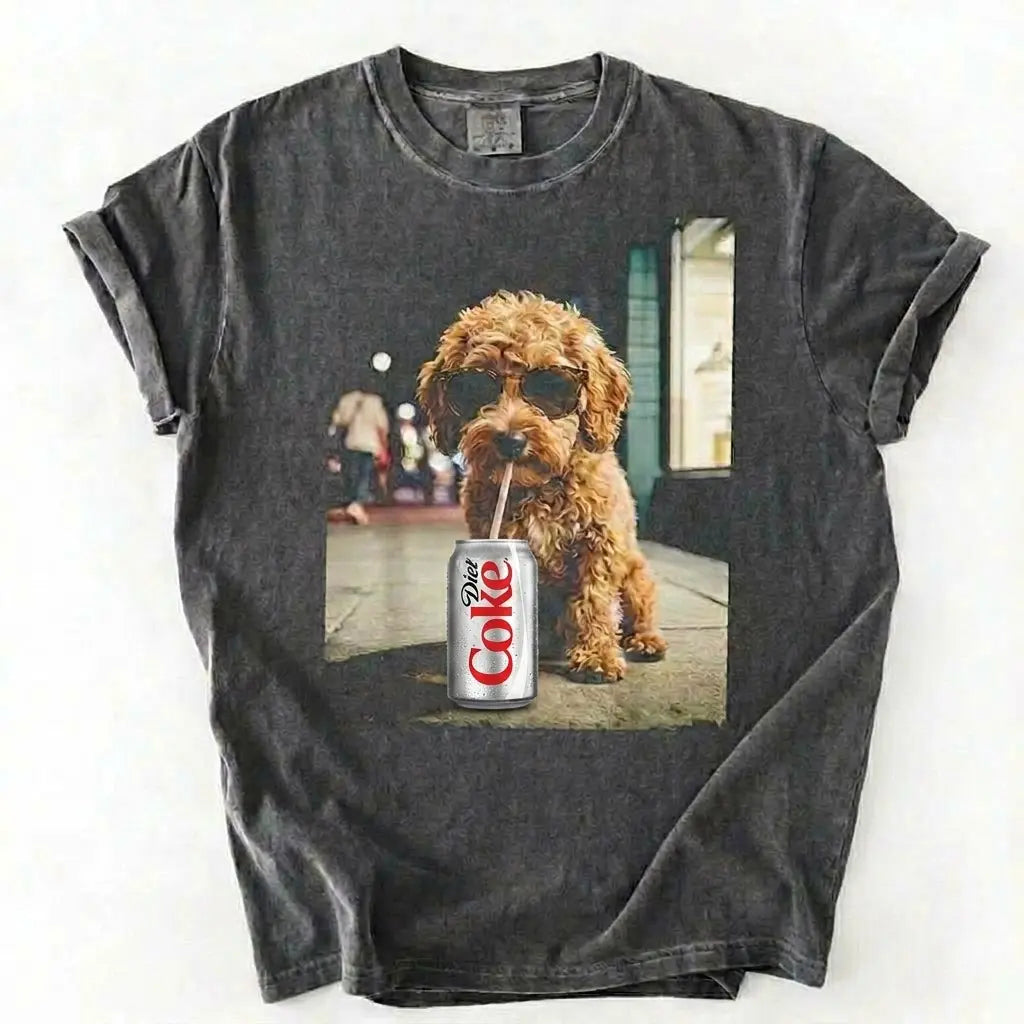 Comfort Colors® Dog Breeds Drinking Diet Coke T-Shirt – Funny Dog Dad Soda Lover Graphic Tee, Aesthetic Retro Puppy Animal Meme Shirt, Cute Pet Gift