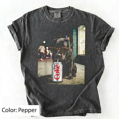 Comfort Colors® Dog Breeds Drinking Diet Coke T-Shirt – Funny Dog Dad Soda Lover Graphic Tee, Aesthetic Retro Puppy Animal Meme Shirt, Cute Pet Gift
