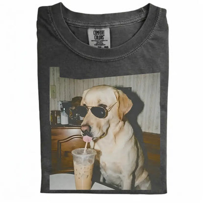 Comfort Colors® Custom Dog Breeds Drinking Iced Coffee T-Shirt – Vintage 90s Funny Edgy Dog Meme Tee, Aesthetic Coffee Lover Dog Mom Gift Shirt