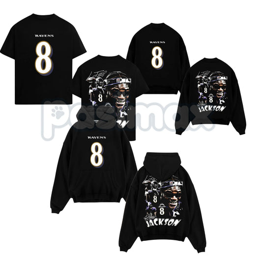 Lamar Jackson 8 Flock Nation Outfit V2 Cotton Hoodie – Baltimore Football Fan Pullover, Unisex Game Day Apparel-Pasimax