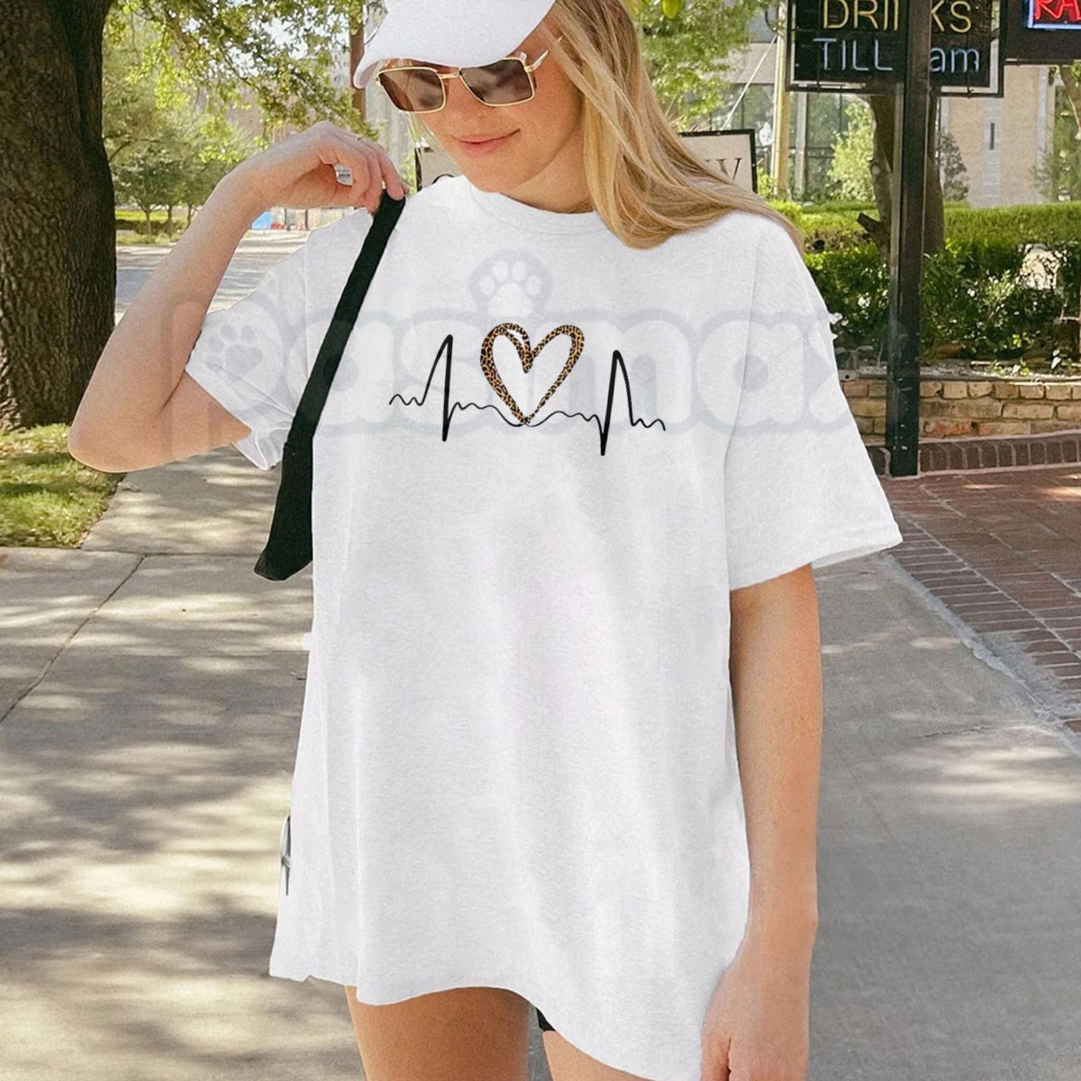Leopard Heart ECG Graphic T-Shirt – Cheetah Print Heartbeat Pulse Nurse Tee-Pasimax