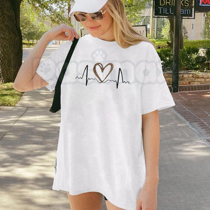 Leopard Heart ECG Graphic T-Shirt – Cheetah Print Heartbeat Pulse Nurse Tee-Pasimax