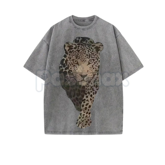 Leopard Print Women's Vintage Washed T-Shirt – Casual Animal Print Graphic Tee, Retro Lightweight Cotton Boho Streetwear-Pasimax
