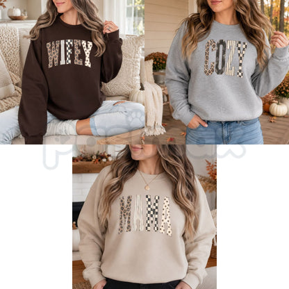 Leopard Stripe Mama Wifey Sweatshirt | Trendy Women's Graphic Crewneck-Pasimax