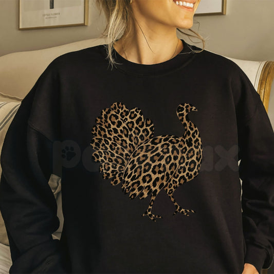 Leopard Turkey Graphic Sweatshirt | Chic Thanksgiving Holiday Crewneck-Pasimax