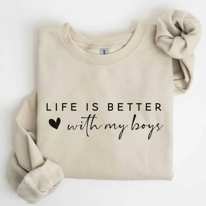 Life is Better With My Boys Sweatshirt | Mom of Boys Hoodie-Pasimax