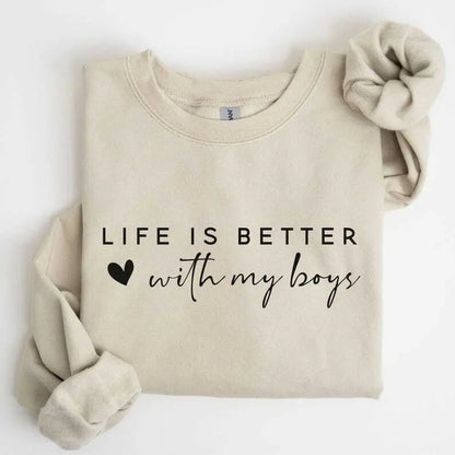 Life is Better With My Boys Sweatshirt | Mom of Boys Hoodie-Pasimax