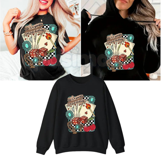 Life is a Gamble Shirt – Retro Turquoise Western Graphic Hoodie & Wild West Country Sweatshirt-Pasimax