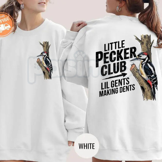 Little Pecker Club Sweatshirt | Lil Gents Making Dents Crewneck | Funny Boy Mom Pullover | Toddler Boy Parent Gift | Retro Woodpecker Graphic Jumper | Rough and Tumble Kids Apparel | Sarcastic Parenting Shirt-Pasimax