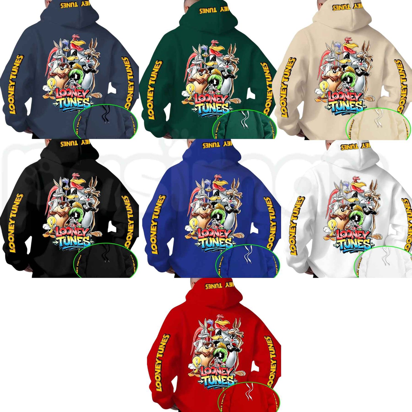 Looney Tunes Gradient Print Hoodie – Vintage Cartoon Character Pullover, Casual Retro Streetwear Sweatshirt, Nostalgic Animated Graphic-Pasimax