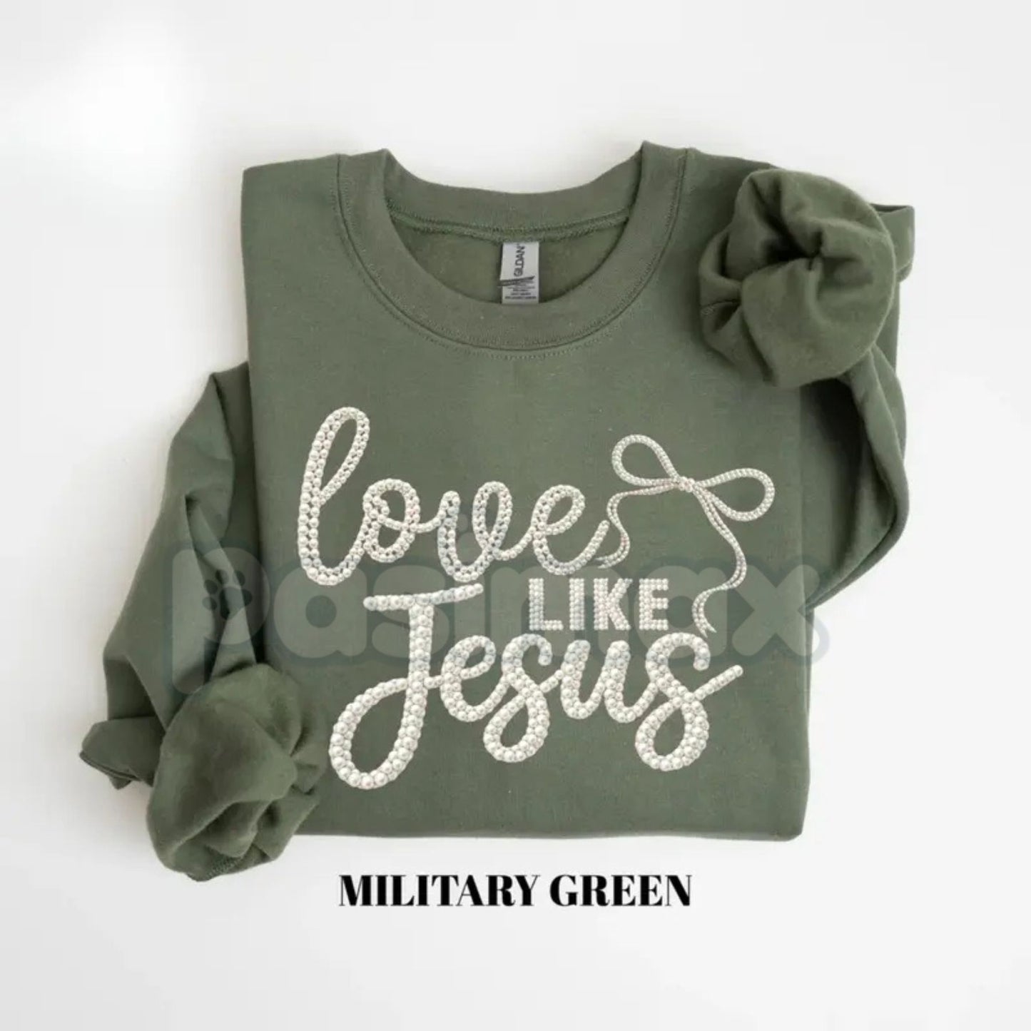 Love Like Jesus Faith Sweatshirt | Girly Coquette Pearl Christian Shirt | Faux Pearls Jesus Tee | Easter Spring Faith Jumper | Aesthetic Christian Gift for Her | Soft Girl Era Religious Pullover-Pasimax