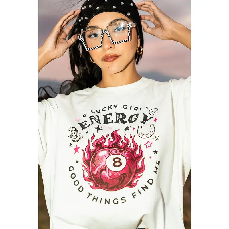 Lucky Girl Energy T-Shirt – Positive Manifestation Unisex Cotton Graphic Tee-Pasimax