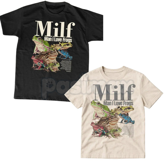 "M.I.L.F. Man I Love Frogs" Funny T-Shirt – Sarcastic Internet Meme Graphic Tee, Premium 100% Cotton Amphibian Fan Top, Soft Lived-In Heavyweight Retro Aesthetic Shirt, Made in USA-Pasimax