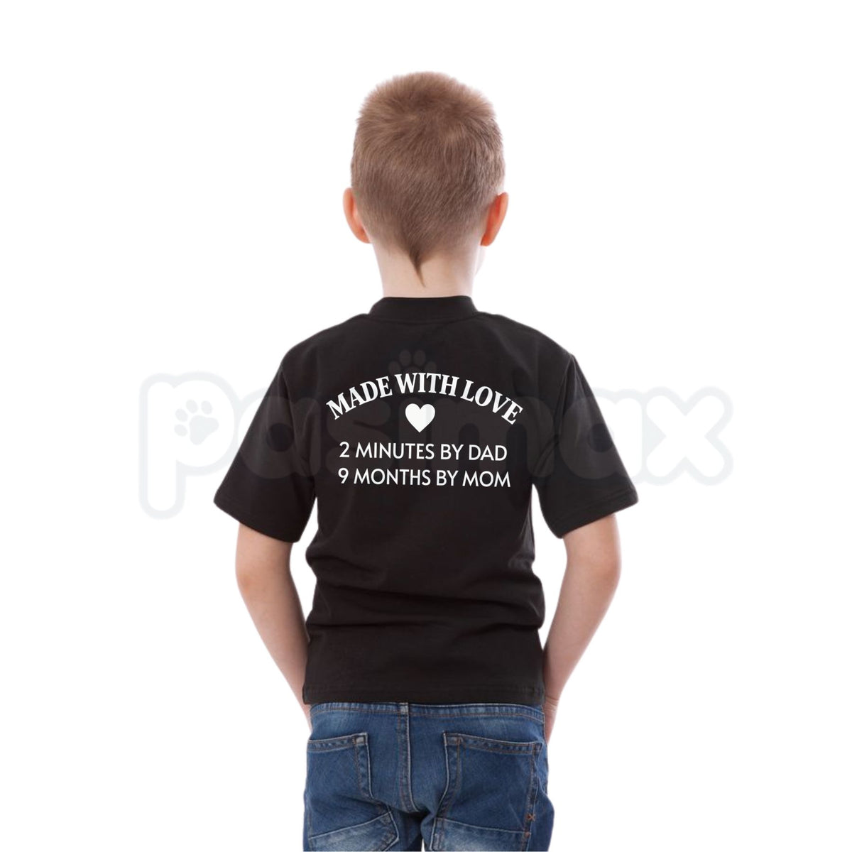 Made With Love 2 Minutes By Dad T-Shirt – Funny Sarcastic Dad Humor Kid Tee-Pasimax