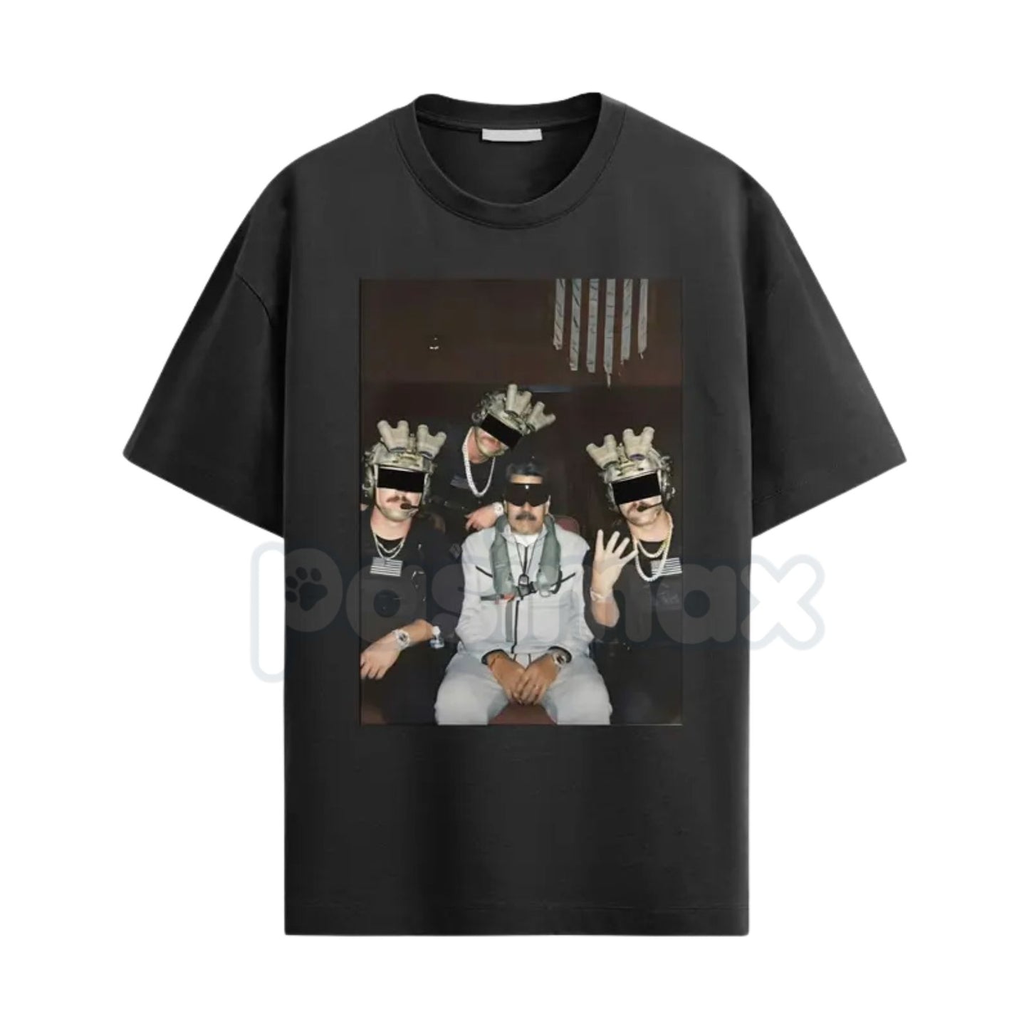 "Maduro x US Army" Political Satire T-Shirt - Funny Military Tactical Graphic Tee, Sarcastic Geopolitical Humor Shirt, Provocative Military Style Apparel, Heavyweight Tactical Streetwear-Pasimax