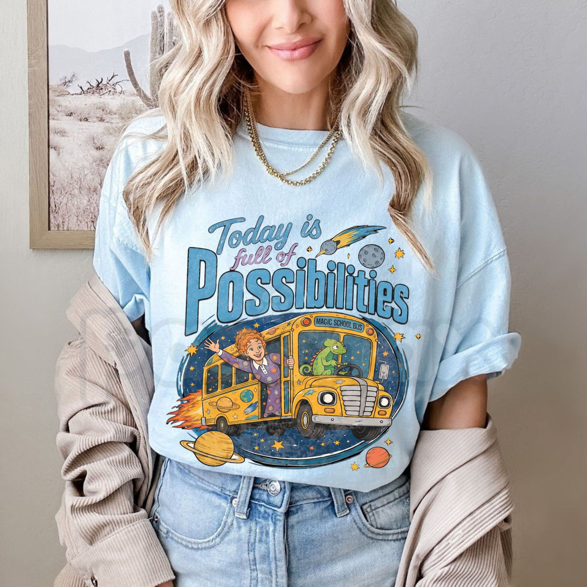 Magic School Bus Miss Frizzle Inspired 90's Vintage Graphic T-Shirt – Nostalgic Teacher Cartoon Tee-Pasimax