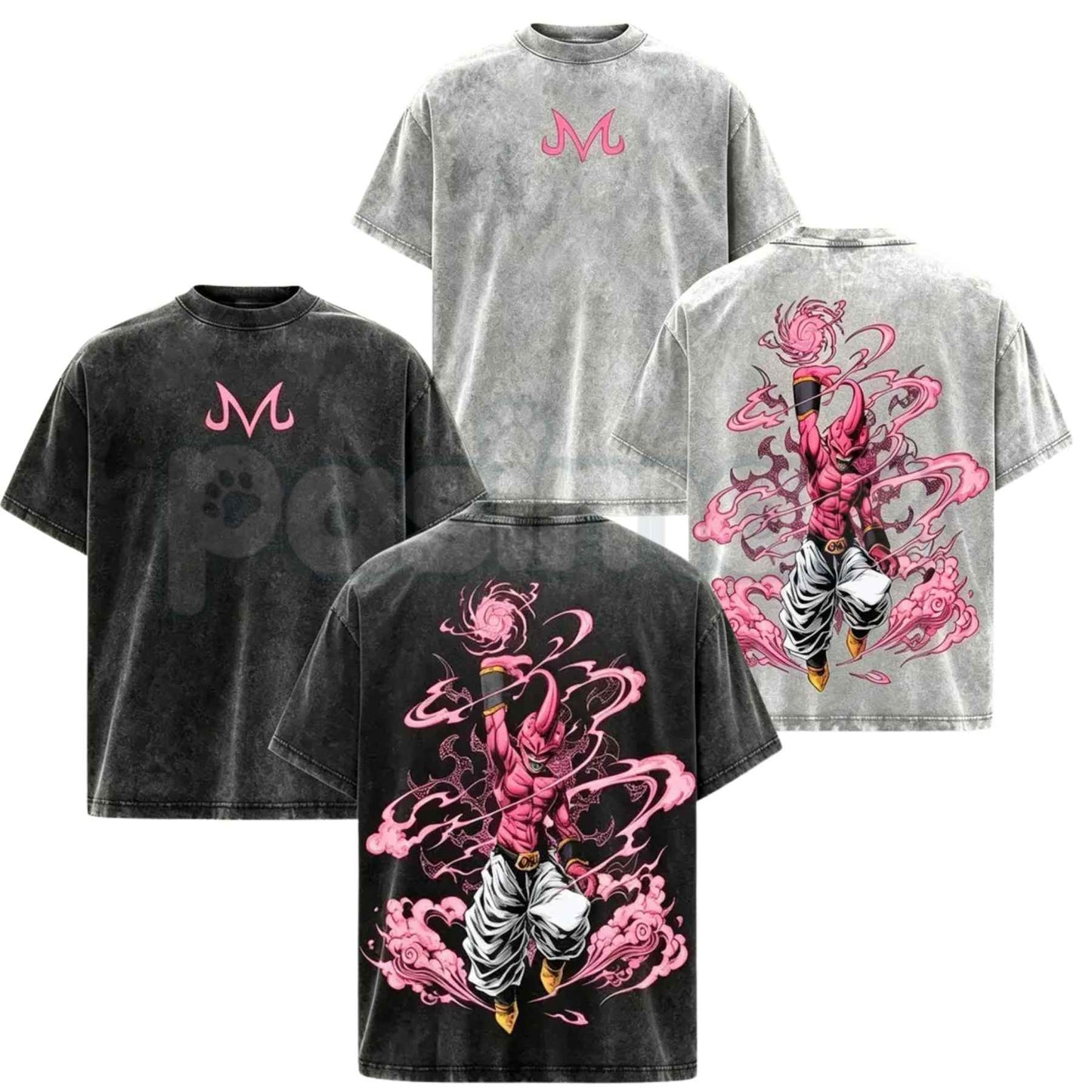 Majin Buu Vintage Washed Anime T-Shirt – Kid Buu Pink Energy Graphic Tee, Vintage Acid Washed Lightweight Cotton Dragon Ball Z Unisex Top-Pasimax