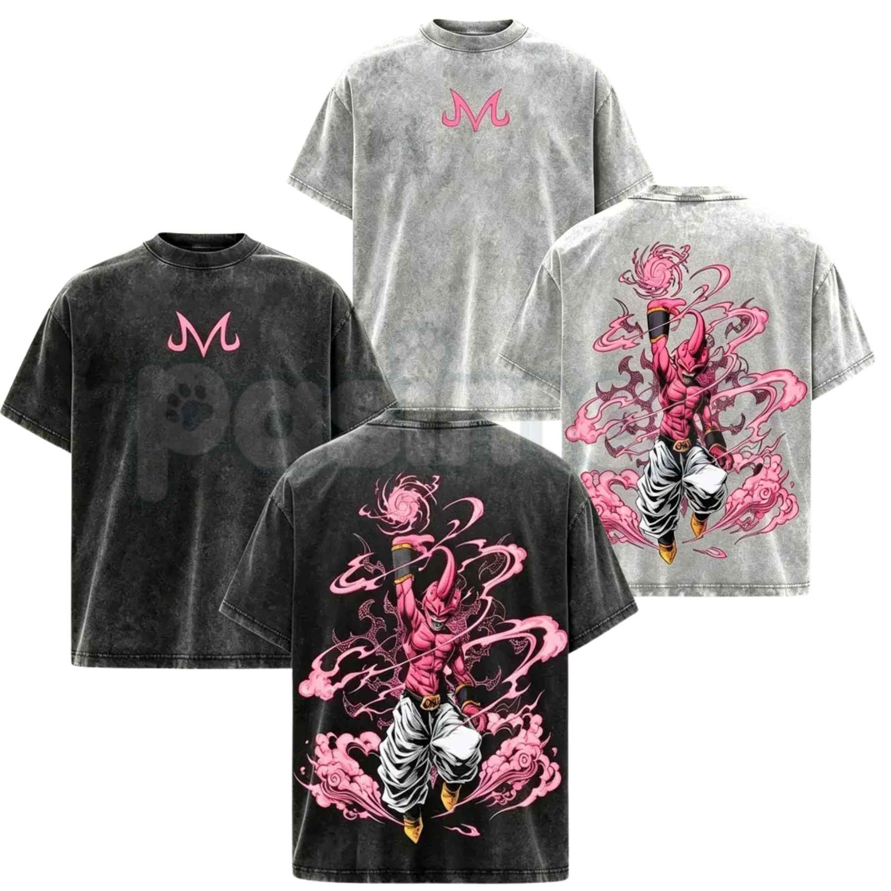 Majin Buu Vintage Washed Anime T-Shirt – Kid Buu Pink Energy Graphic Tee, Vintage Acid Washed Lightweight Cotton Dragon Ball Z Unisex Top-Pasimax