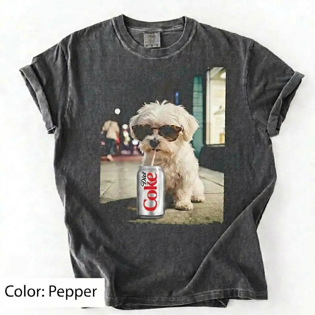 Comfort Colors® Dog Breeds Drinking Diet Coke T-Shirt – Funny Dog Dad Soda Lover Graphic Tee, Aesthetic Retro Puppy Animal Meme Shirt, Cute Pet Gift