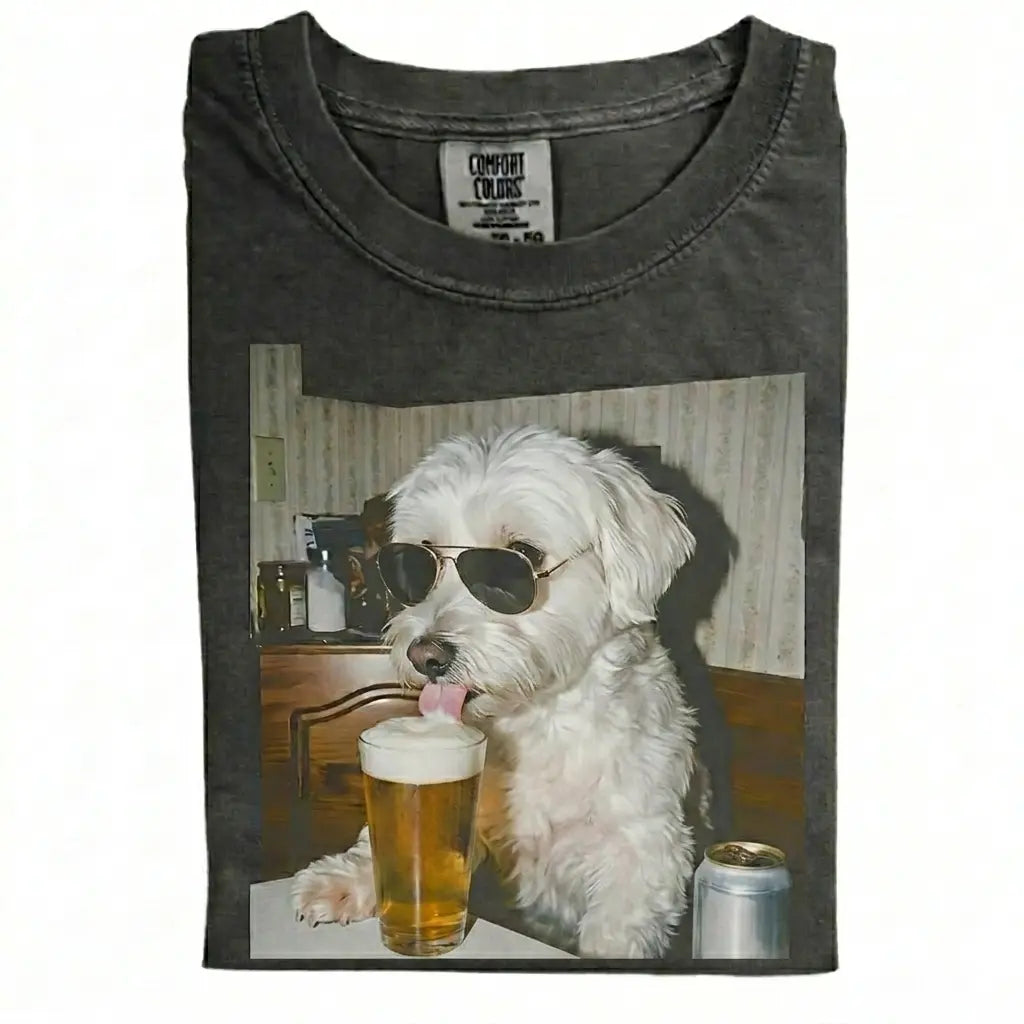 Comfort Colors® Custom Dog Breeds Drinking Beer T-Shirt – Vintage 90s Funny Edgy Dog Meme Tee, Aesthetic Retro Brewery Lover Dog Dad Gift Top