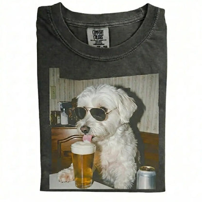 Comfort Colors® Custom Dog Breeds Drinking Beer T-Shirt – Vintage 90s Funny Edgy Dog Meme Tee, Aesthetic Retro Brewery Lover Dog Dad Gift Top