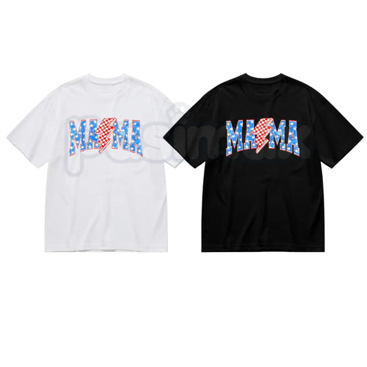 Mama Checkered Lightning Bolt T-Shirt – Retro Rocker Mom Graphic Tee-Pasimax