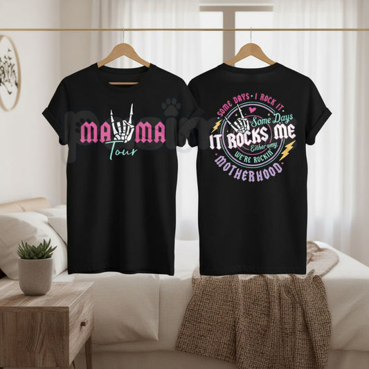 "Mama Tour: It Rocks Me" Graphic T-Shirt – Retro Music-Inspired Motherhood Tee, Premium 100% Cotton Concert Aesthetic Top, Soft Lived-In Heavyweight Rock n' Roll Mom Shirt, Made in USA-Pasimax