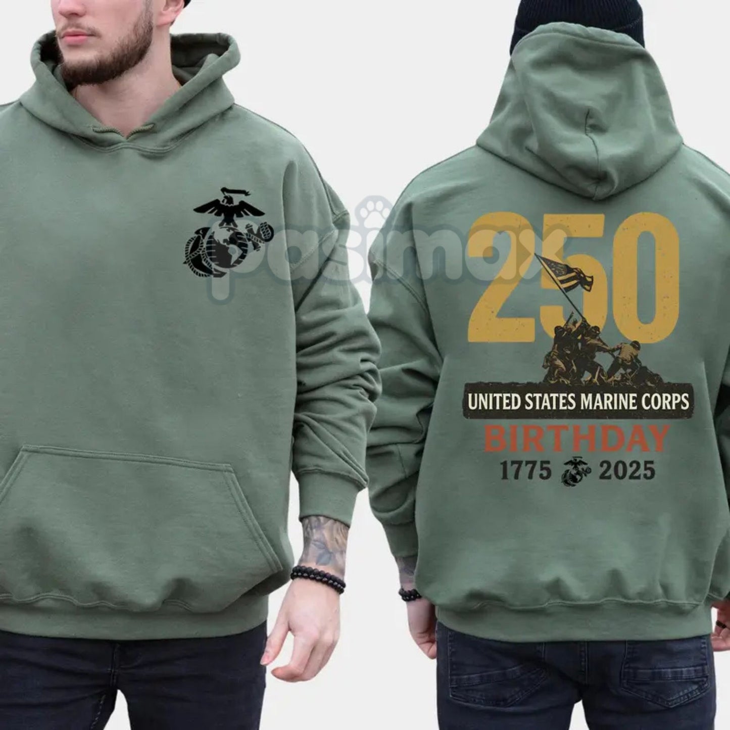 Marines 250th Birthday Hoodie – USMC 250 Year Anniversary Commemorative Pullover, Veteran & Active Duty Gear, Unisex-Pasimax