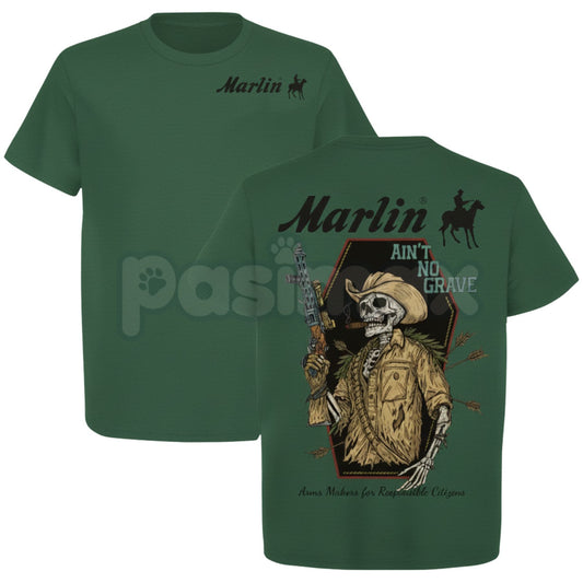 Marlin "Ain't No Grave" Cowboy T-Shirt - Spiritual Western Graphic Tee, Rugged Inspirational Apparel, Classic Rifle & Gospel Slogan Shirt-Pasimax