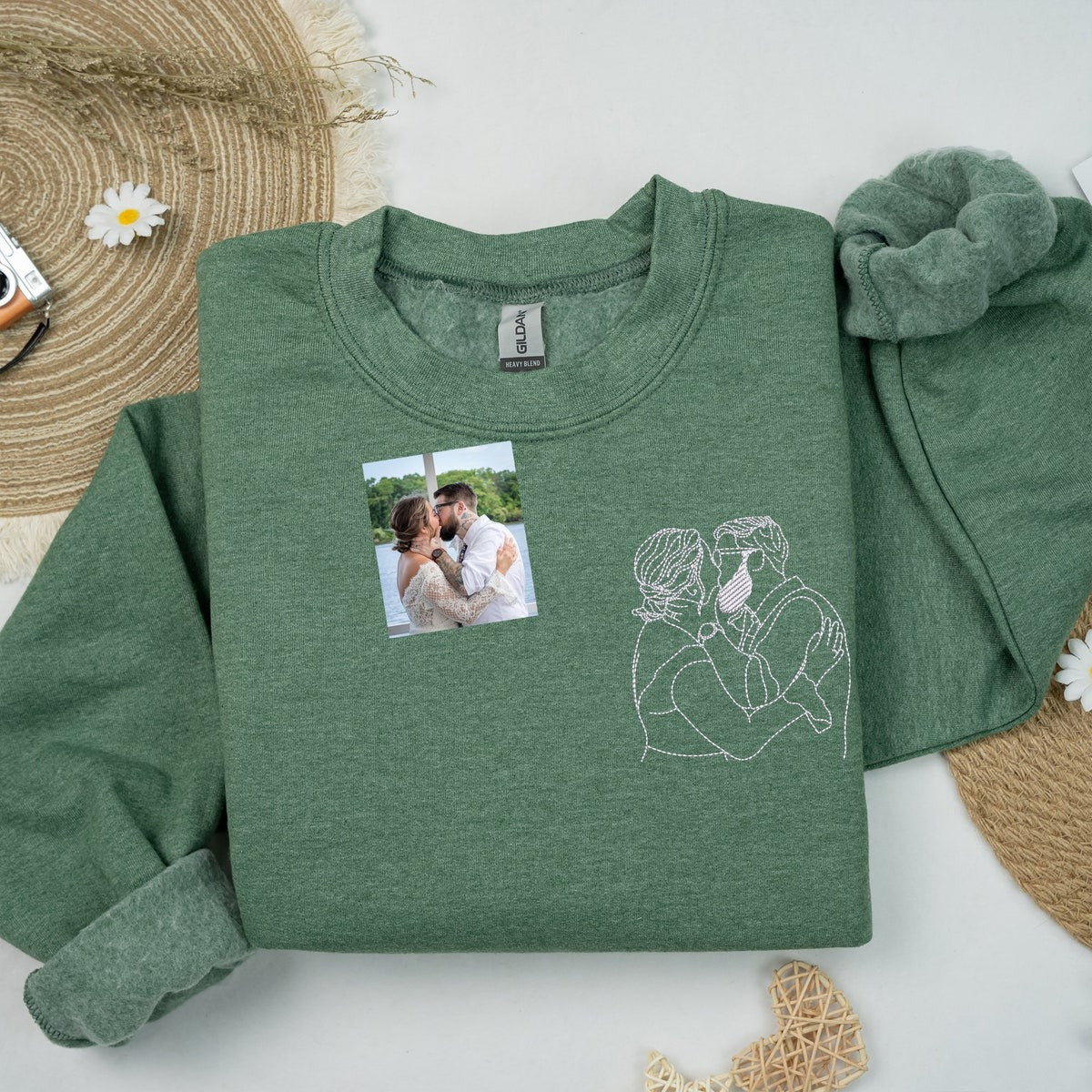 Matching Couple Hoodies, Personalized Picture Embroidered Sweatshirt, Couple Portrait Sweatshirt, Custom Anniversary Gift