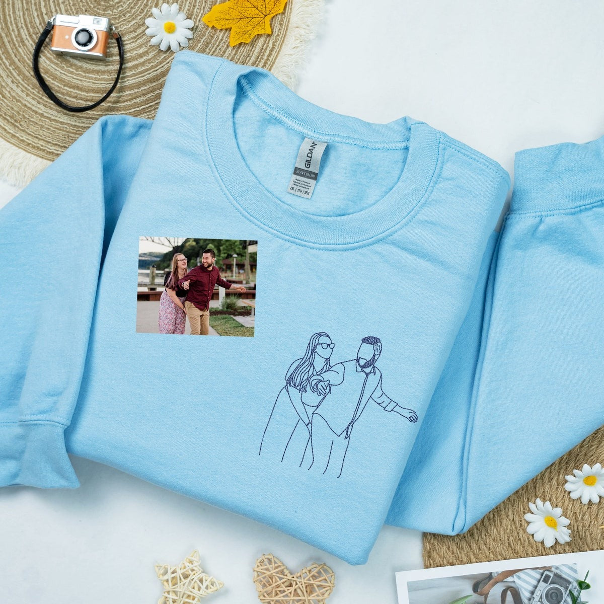 Matching Couple Hoodies, Personalized Picture Embroidered Sweatshirt, Couple Portrait Sweatshirt, Custom Anniversary Gift