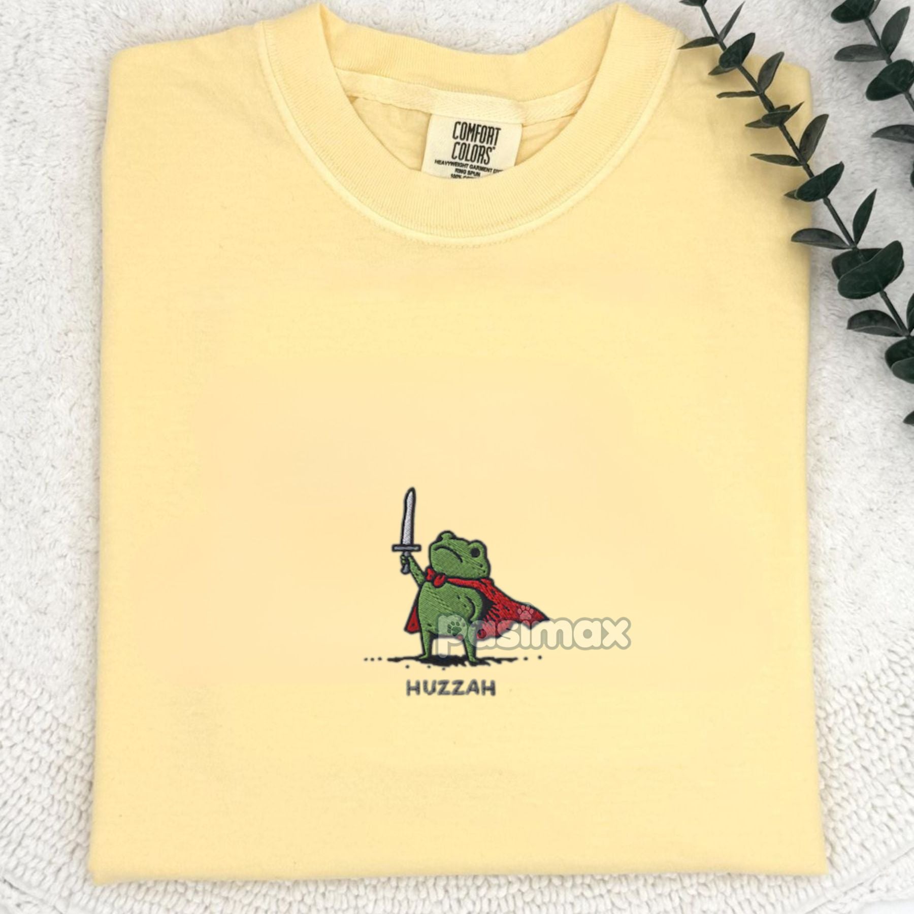 Medieval Frog Knight Comfort Colors T-Shirt – Embroidered Whimsical Fantasy Tee-Pasimax