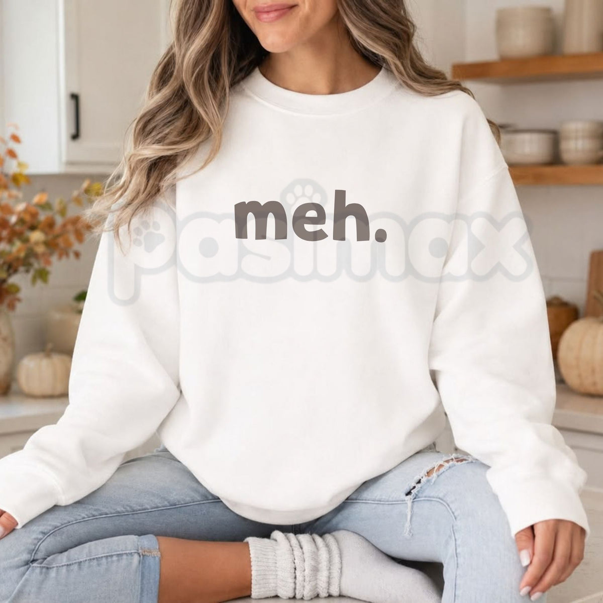 Meh Graphic Sweatshirt | Minimalist Sarcastic Quote Crewneck-Pasimax