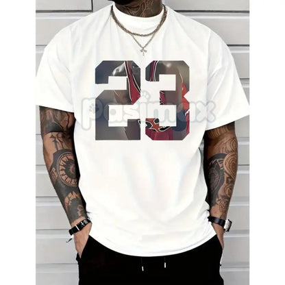 Men's '23' Graphic Printed T-Shirt - Casual Short-Sleeved Round Neck Tee, Year and Jersey Number Streetwear-Pasimax


