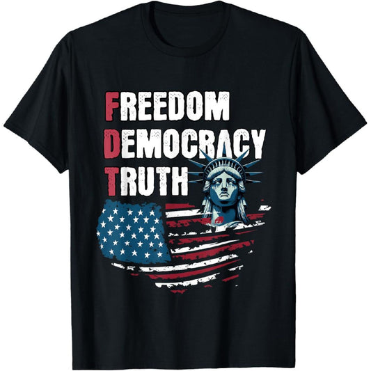 Men’s Freedom Democracy Truth Graphic Tee - Black T-Shirt, Political Statement Apparel, Activism Shirt-Pasimax