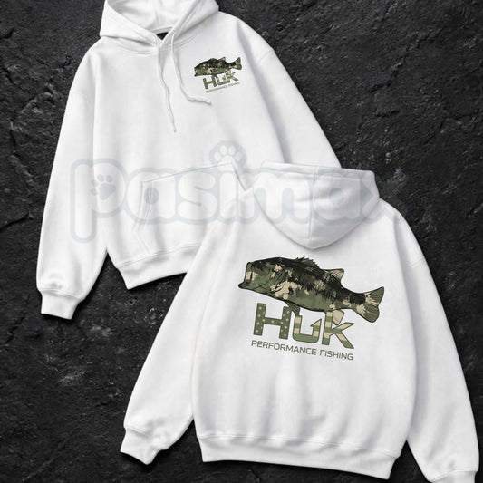Men’s HUK Performance Fishing Hoodie – Camo Bass Graphic Pullover, Angler Outdoor Sun Protection Sweatshirt, Unisex Heavy Blend-Pasimax
