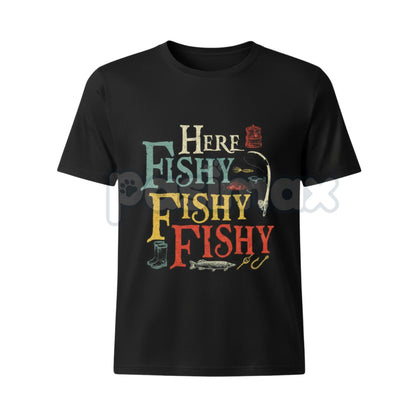 Men's "Here Fishy Fishy" Angler T-Shirt - Dedicated Fisherman Humor Tee, Salty Sea Dog Graphic Shirt, Outdoor Sportswear Gift-Pasimax