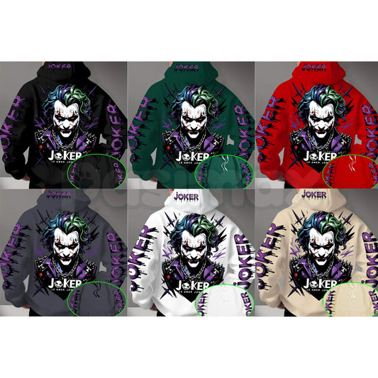 Men's Joker Portrait Graphic Hoodie – Vintage Comic Villain Streetwear Pullover, Dark Aesthetic Graphic Sweatshirt, Unisex Heavy Blend-Pasimax