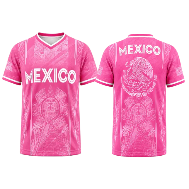 Men’s Light Pink Aztec Sun Stone V-Neck T-Shirt – Mexican Culture Graphic Tee, Pastel Heritage Sportswear-Pasimax