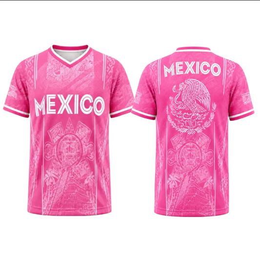 Men’s Light Pink Aztec Sun Stone V-Neck T-Shirt – Mexican Culture Graphic Tee, Pastel Heritage Sportswear-Pasimax