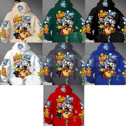 Men's Looney Tunes Back Print Hoodie – Vintage Cartoon Character Graphic Pullover, Retro Streetwear Long Sleeve Sweatshirt-Pasimax