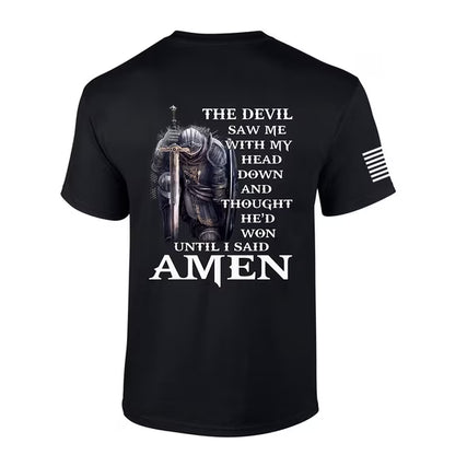 "The Devil Saw Me With My Head Down" Graphic T-Shirt – Dark Aesthetic Stoic Resilience Unisex Crewneck Tee