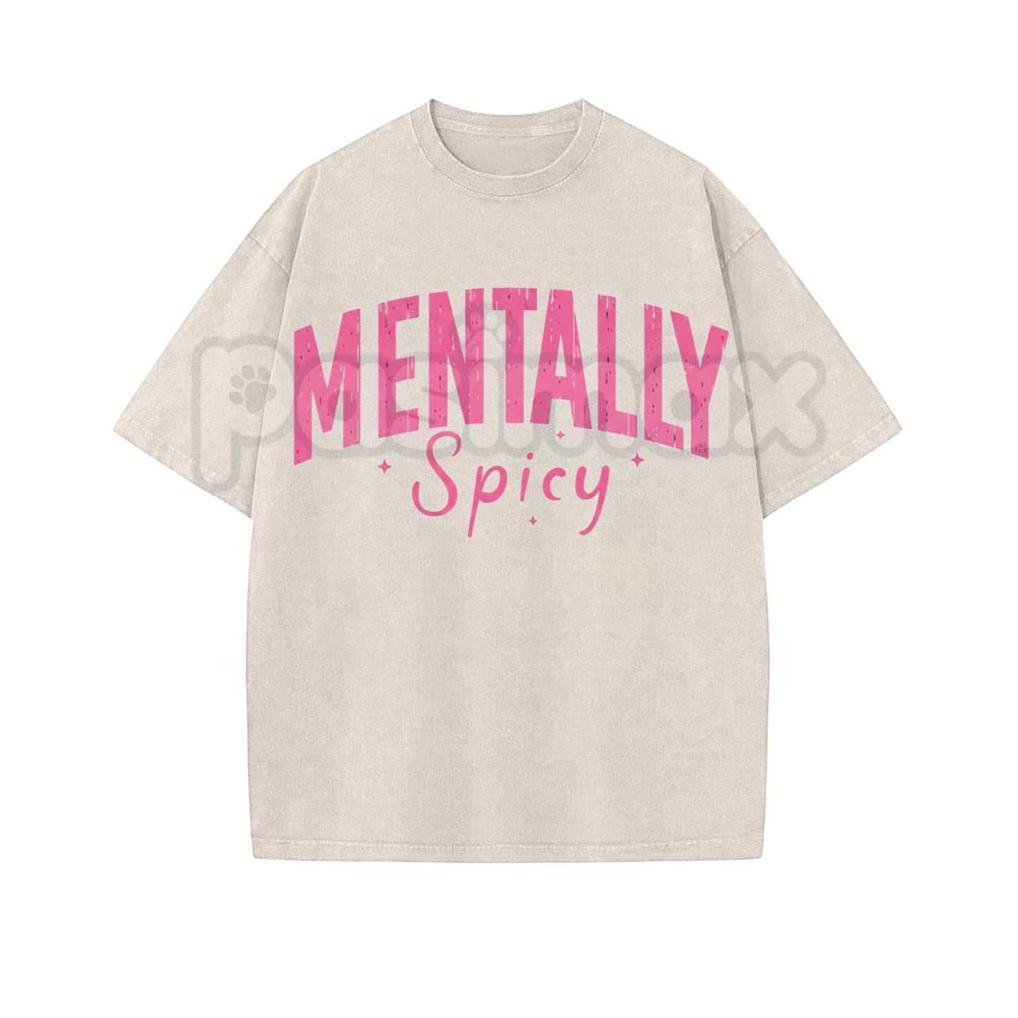 Mentally Spicy Washed T-Shirt – Funny Sarcastic Quote Tee, Vintage Oversized Graphic Shirt-Pasimax