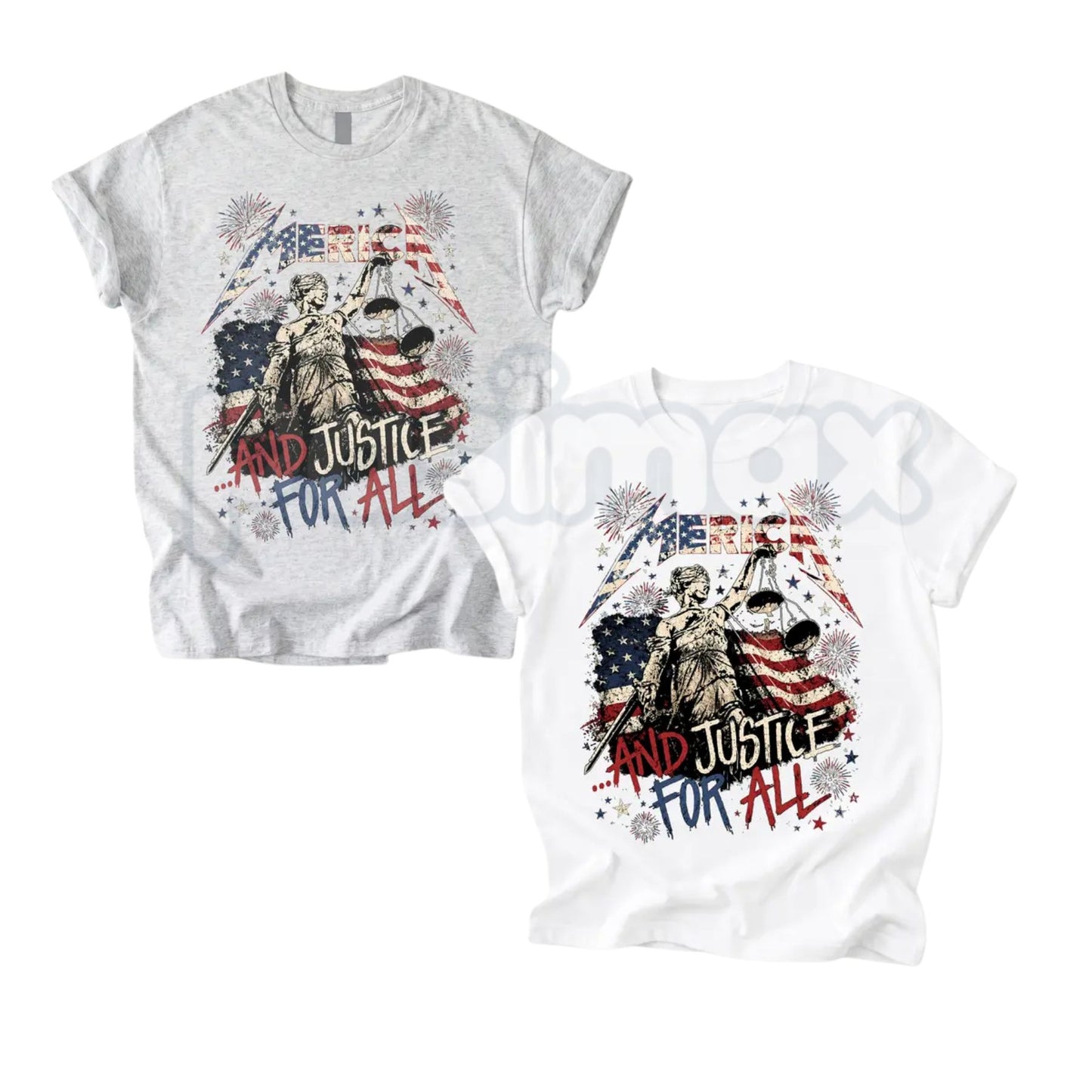 Merica and Justice For All Fourth Of July T-Shirt – Patriotic Rock Music Meme Tee, Funny Independence Day Unisex Graphic Shirt-Pasimax