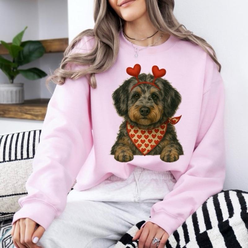 Valentine's Dog Sweatshirt | My Dog is My Valentine Crewneck | Retro Puppy Heart Graphic Jumper | Dog Mom Valentine's Day Gift