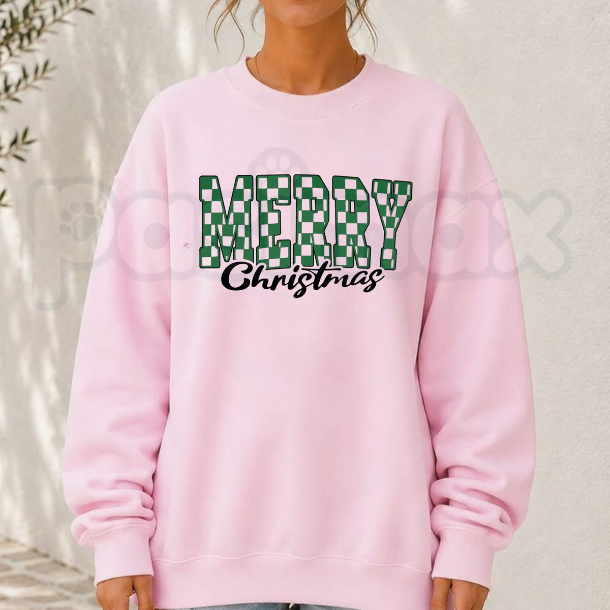 Merry Christmas Checkered Sweatshirt | Retro Holiday Pattern Crewneck-Pasimax