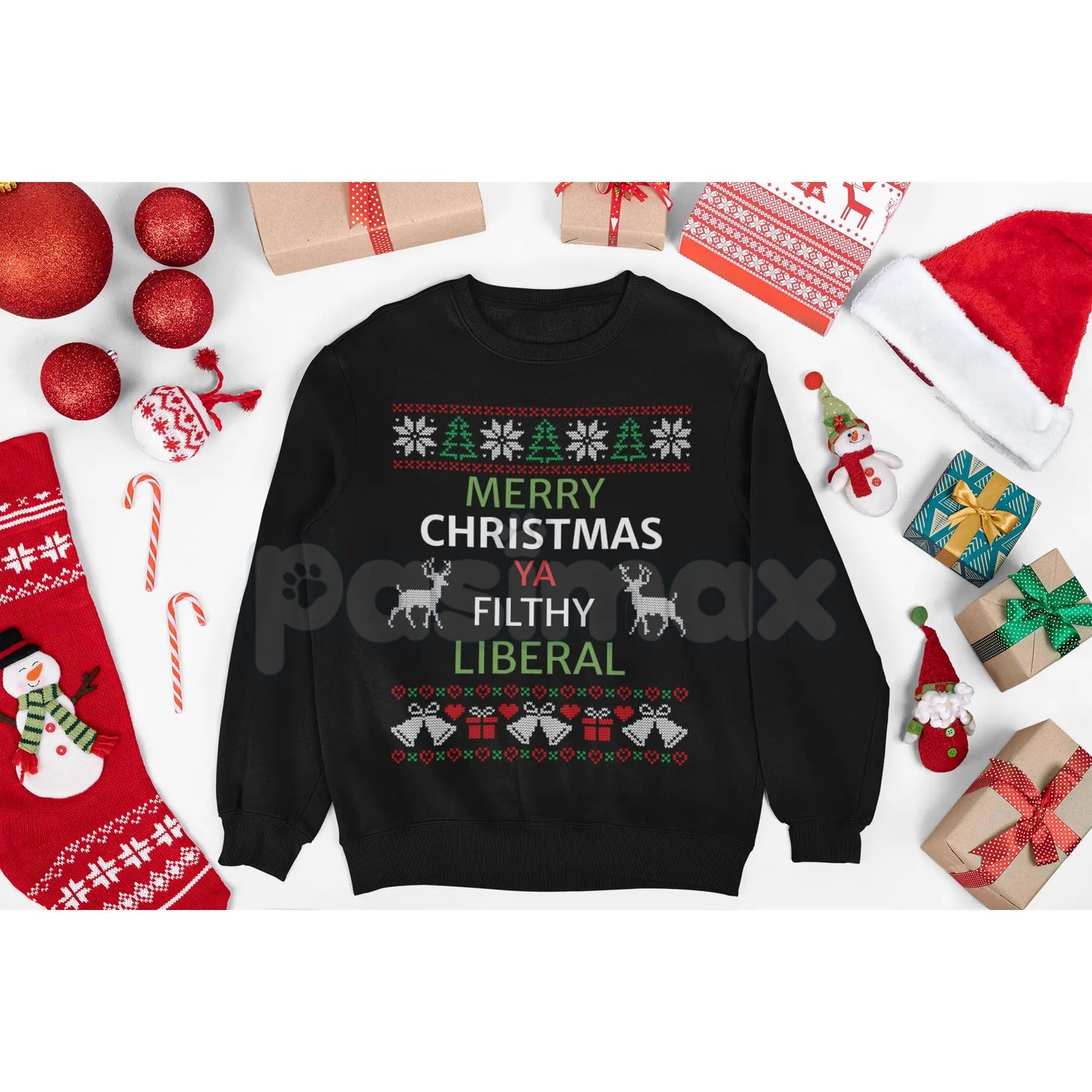 "Merry Christmas Lib" Funny Political Christmas Sweatshirt | Ironic Gag Gift Holiday Jumper | Conservative Humor Xmas Crewneck-Pasimax