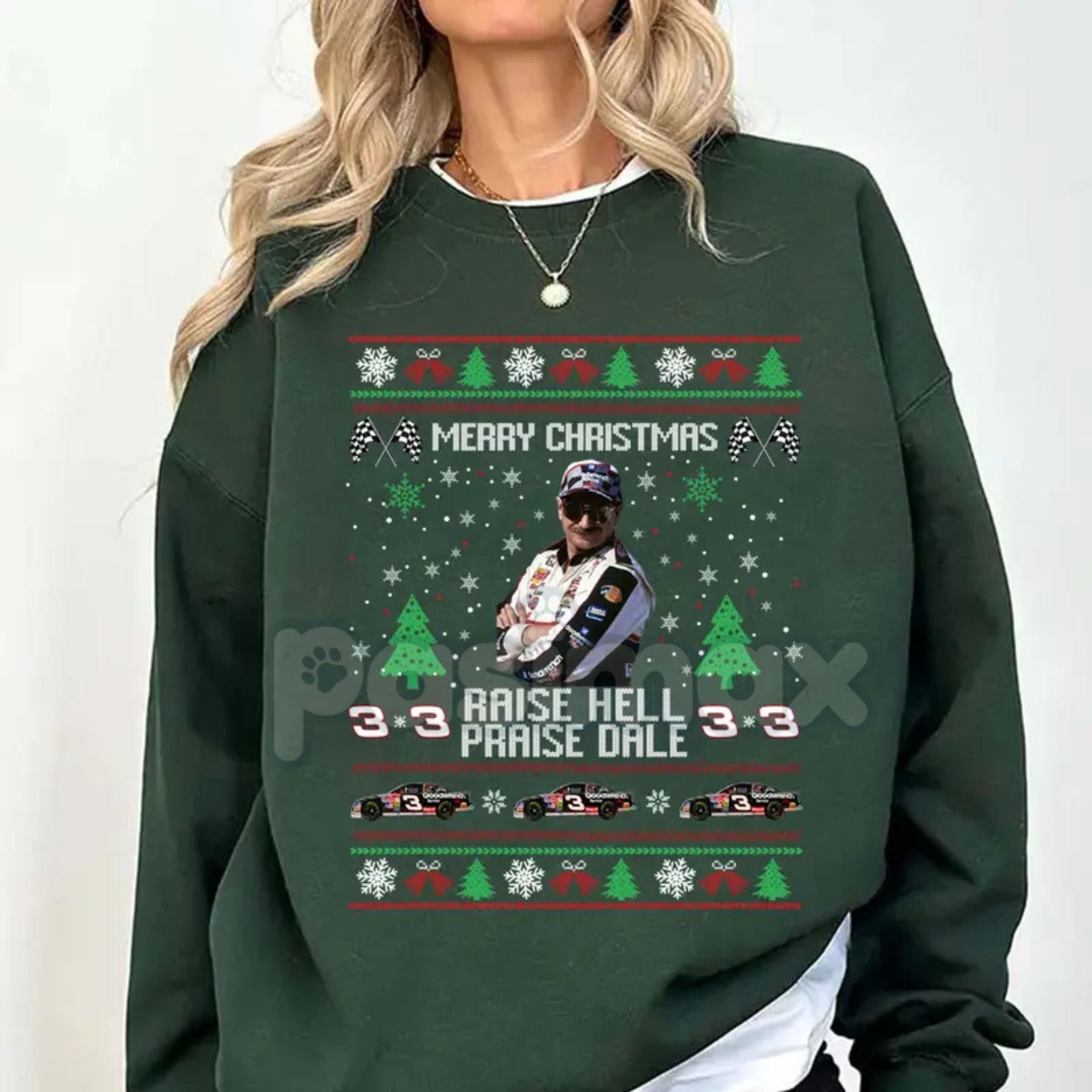 Merry Christmas Raise Hell Praise Dale Sweatshirt | Funny NASCAR Dale Earnhardt Holiday Jumper | Rebel Fan Gift Crewneck-Pasimax