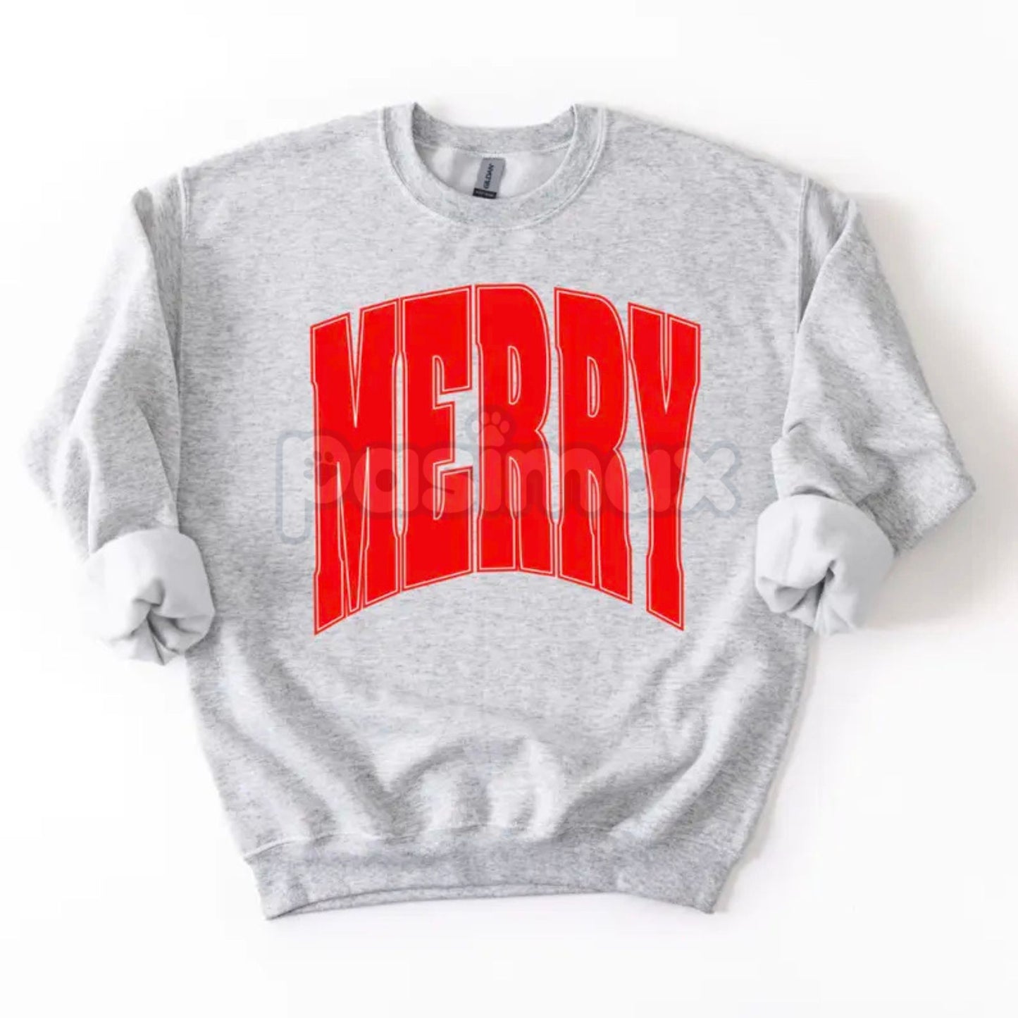 Merry Oversized Print Christmas Sweatshirt – Festive Bold Graphic Holiday Crewneck-Pasimax