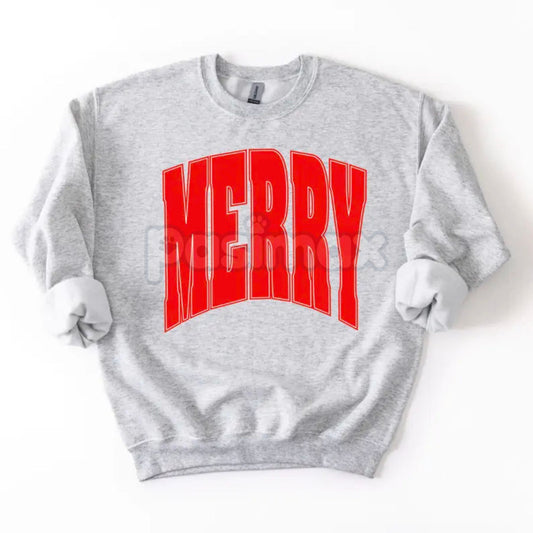 Merry Oversized Print Christmas Sweatshirt – Festive Bold Graphic Holiday Crewneck-Pasimax